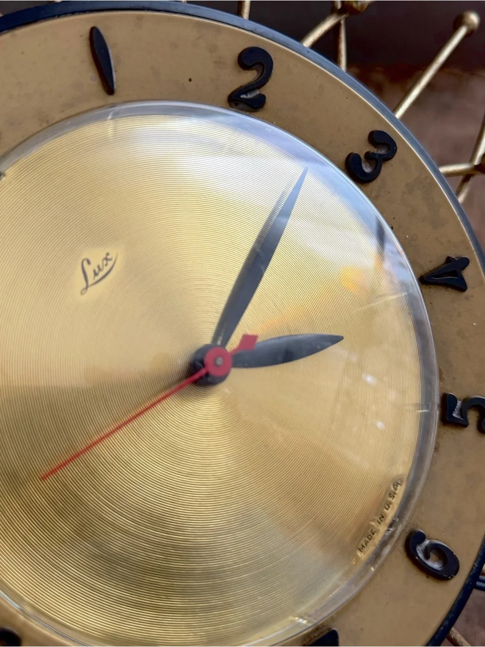 Vintage MCM Gold Lux Mid-Century Starburst Electric Wall Clock